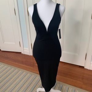 NWT lulus black deep V-midi cocktail dress